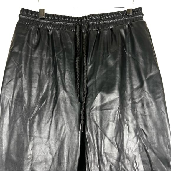 Rue21 Faux Leather Joggers Womens L Black Drawstring Stretch High Rise Biker - Picture 3 of 5